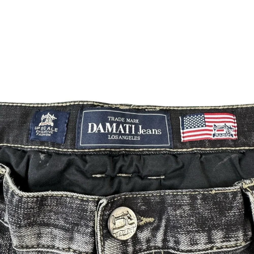 Damati Black Distressed Zipper Fly Mens Streetwear Jeans Size 38x32 Patchwork